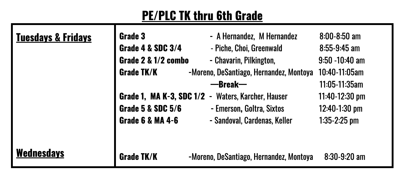 PE Schedule